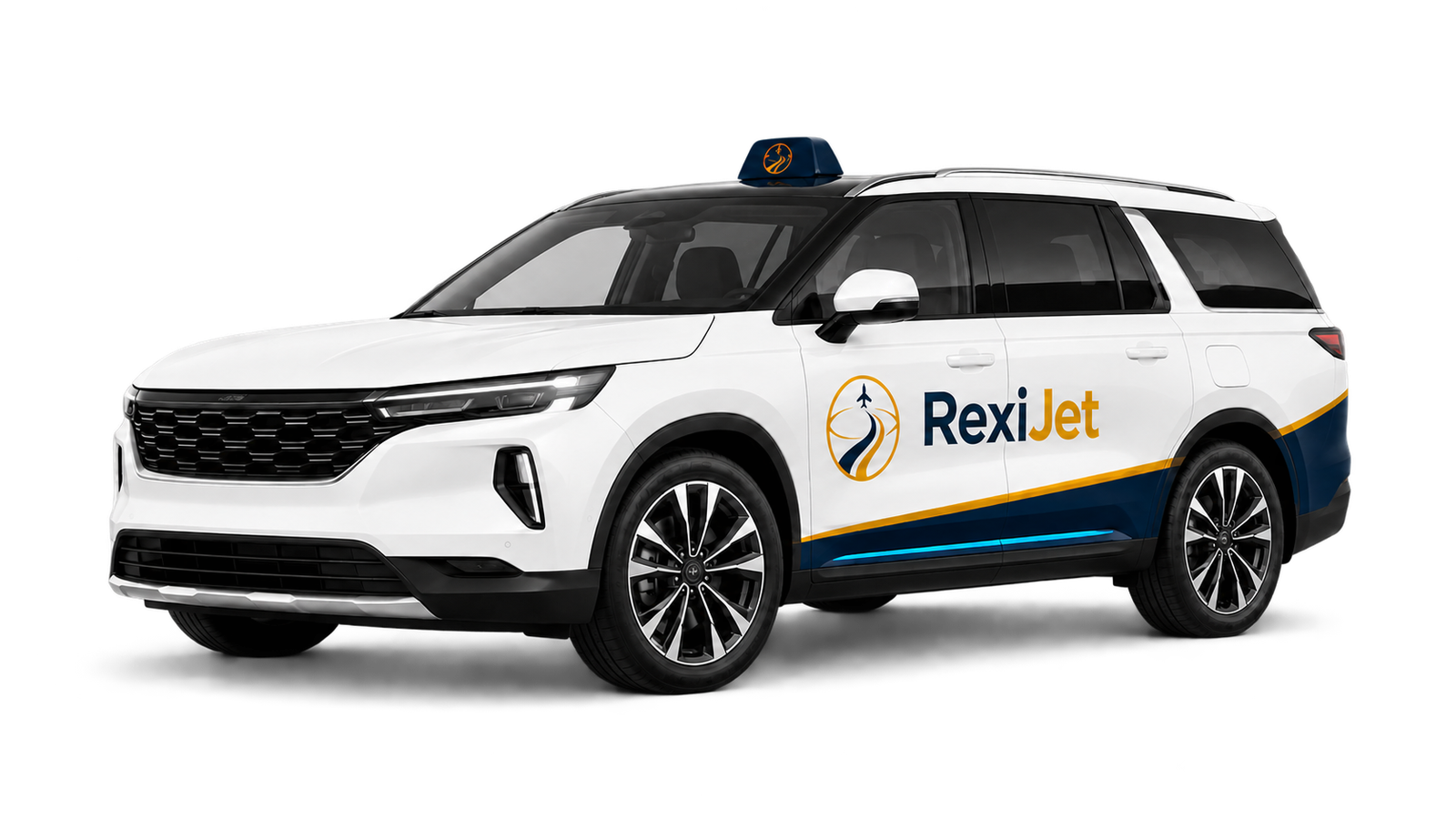 White RexiXL three-row SUV with RexiJet livery